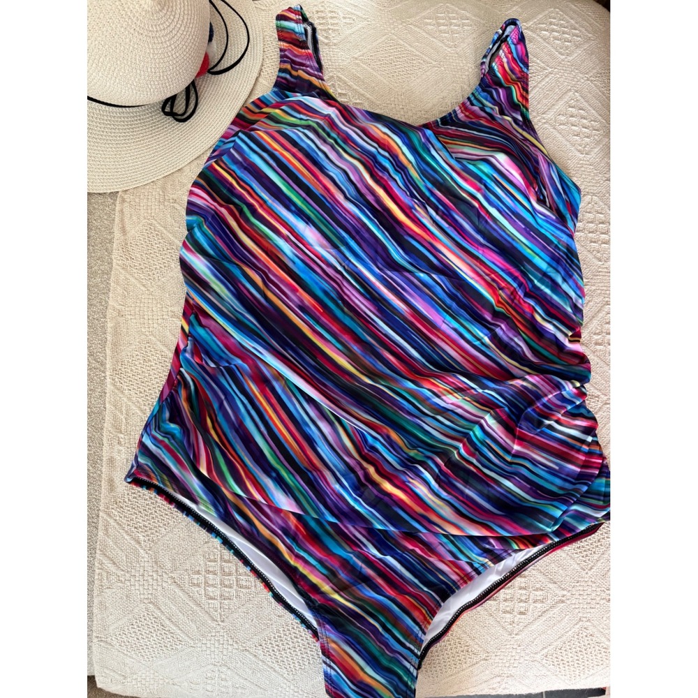 Daci Women Plus Size One Piece Swimsuit Athletic Tummy Control‎ Ruched Bathing - Picture 6 of 8